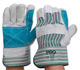 Gloves Heavy Duty Reinforced Palm Green & Grey Stripe