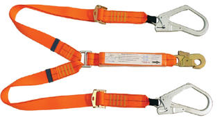 2m adjustable double leg shock absorbing lanyard with 1 double action hook and 2 scaffolding hooks