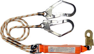 2m double leg shock absorbing lanyard with 1 double action hook and 2 scaffolding hooks