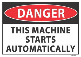 Danger this machine starts auto 340x240mm