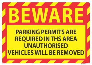 Beware Parking Permits Required 340x240mm