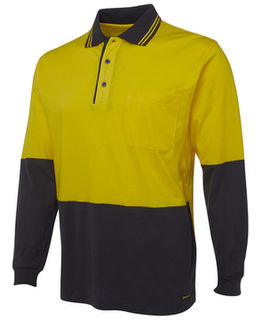 Hi Vis Long Sleeve Cotton Polo Lime Navy