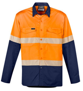 Mens Rugged Cooling Segmented L/Sleeve Shirt Orange Navy