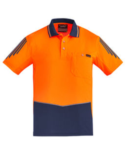 Mens Hi Vis Flux S/Sleeve Polo Orange Navy
