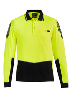 Mens Hi Vis Flux L/Sleeve Polo Yellow Black