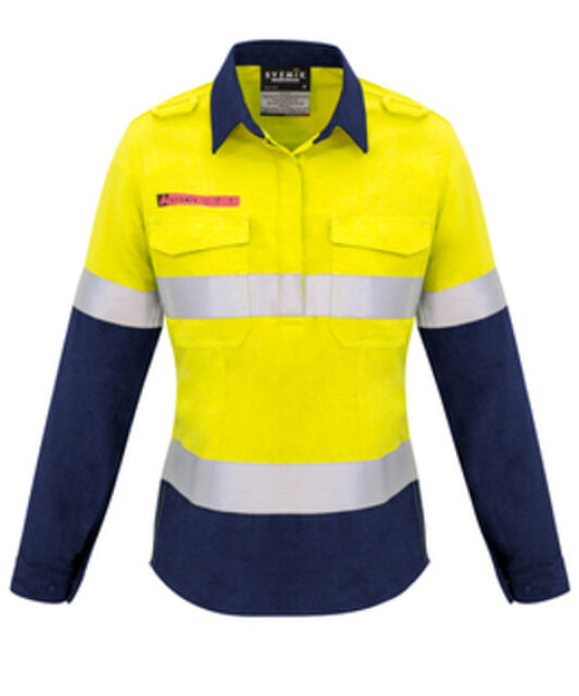 Womans FR Closed Front Hooped Taped Spliced Shirt Yellow Navy