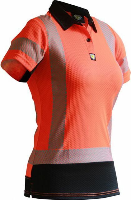 Caution Hi Vis D/N Womens Microvent Polo Orange Black