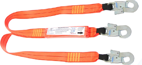 1 5 m double leg shock absorbing lanyard with 3 double action hooks