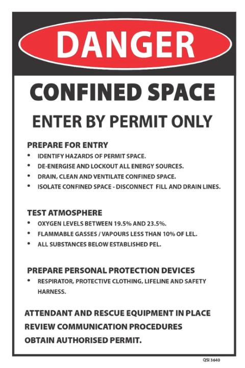 Danger Confined Space Instructions 300 x 450mm