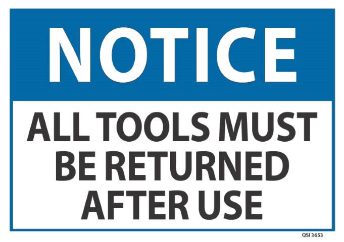 Notice All Tools Must be Returned.. 240x340mm