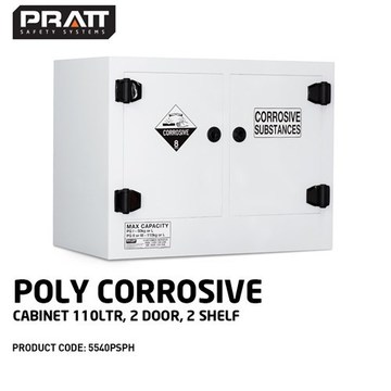 PRATT Poly Corrosive Cabinet 110L, 2 Door, 2 Shelf