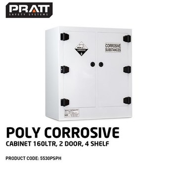 PRATT Poly Corrosive Cabinet 160LTR, 2 Door, 4 Shelf