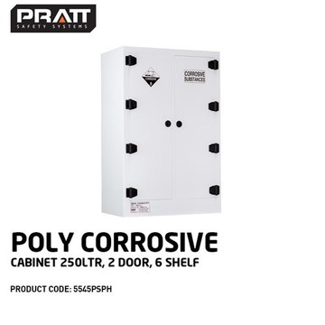 PRATT Poly Corrosive Cabinet 250LTR, 2 Door, 6 Shelf