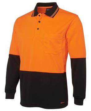 Hi Vis Long Sleeve Cotton Polo Orange Navy