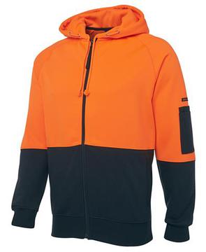 Hi Vis Full Zip Fleecy Hoodie Orange Navy