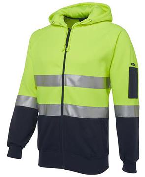 Hi Vis (D+N) Full Zip Fleecy Hoodie Lime Navy