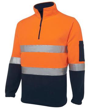 Hi Vis (D+N) 1/2 Zip Polar Fleece Orange Navy