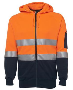 Hi Vis (D+N) Full Zip Fleecy Hoodie Orange Navy