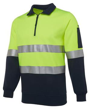 Hi Vis 1/2 Zip (D+N) Fleecy Sweat Lime Navy