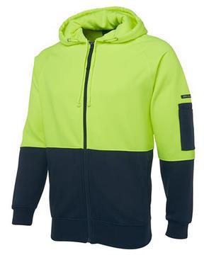 Hi Vis Full Zip Fleecy Hoodie Lime Navy