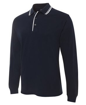 Long Sleeve Contrast Polo Navy White