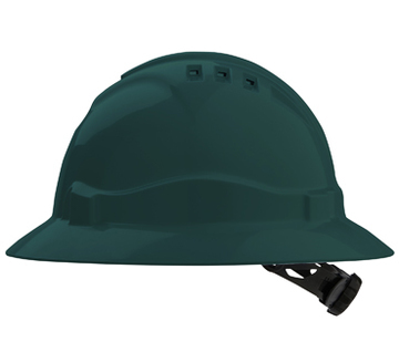 Full Brim V6 Vented Hard Hat 6 Point Harness Green