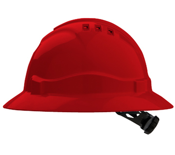 Full Brim V6 Vented Hard Hat 6 Point Harness Red