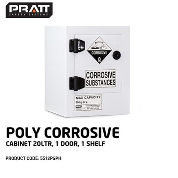 PRATT Poly Corrosive Cabinet 20L, 1 Door, 1 Shelf