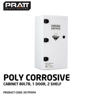 PRATT Poly Corrosive Cabinet 80L, 1 Door, 2 Shelf