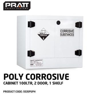 PRATT Poly Corrosive Cabinet 100L, 2 Door, 1 Shelf