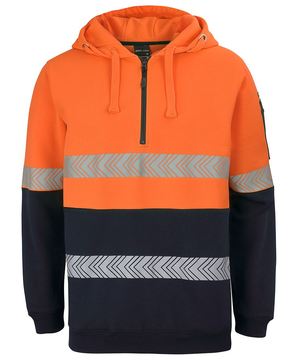 Hi Vis Half Zip Segmented Tape Hoodie Orange Navy