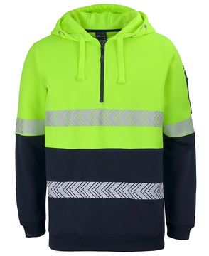 Hi Vis Half Zip Segmented Tape Hoodie Lime Navy