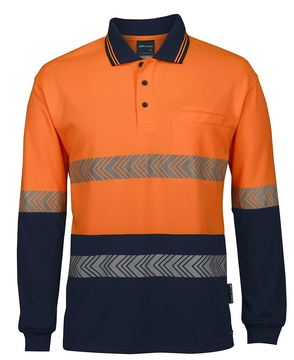 Hi Vis Long Sleeve Seg Tape Polo Orange Navy