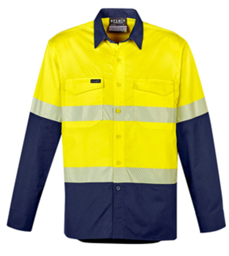 Mens Rugged Cooling Segmented L/Sleeve Shirt Yellow Navy