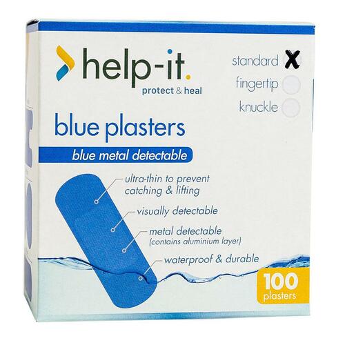 Help-It Blue Metal Detectable Standard Plasters Box/100