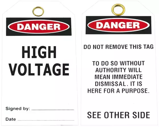 DANGER White High Voltage Tags