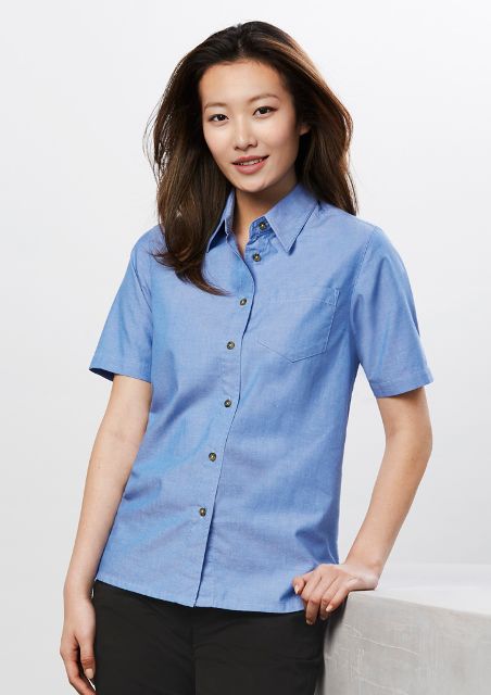 Women Chambray Short Sleeve Shirt